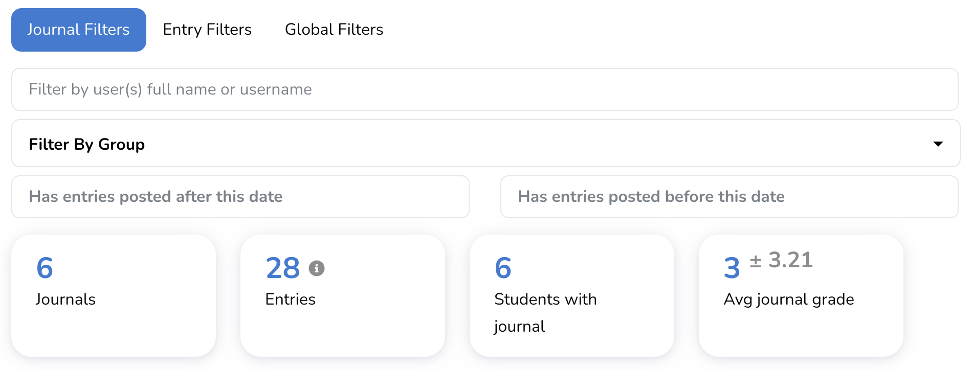 Analytics panel journal filters tab